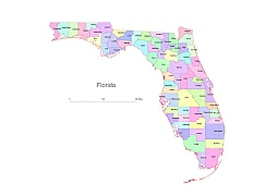 255x180 Preview Of Florida Vector County Map, Colored.