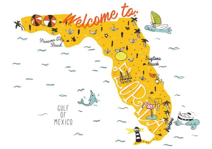 700x490 Florida Map Hand Drawn Illustration Vector