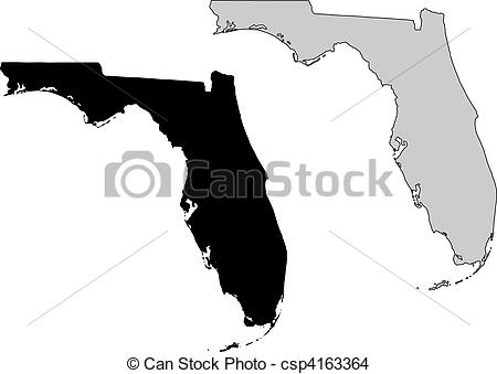 450x339 Florida Map. Black And White. Mercator Projection.