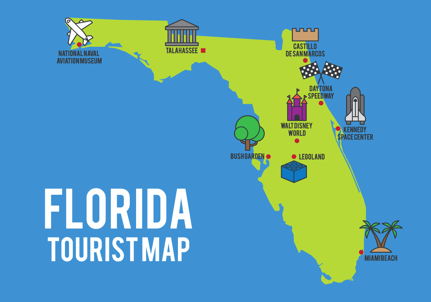1400x980 Cartoon Map Of Florida State Download Free Vector Art Stock At