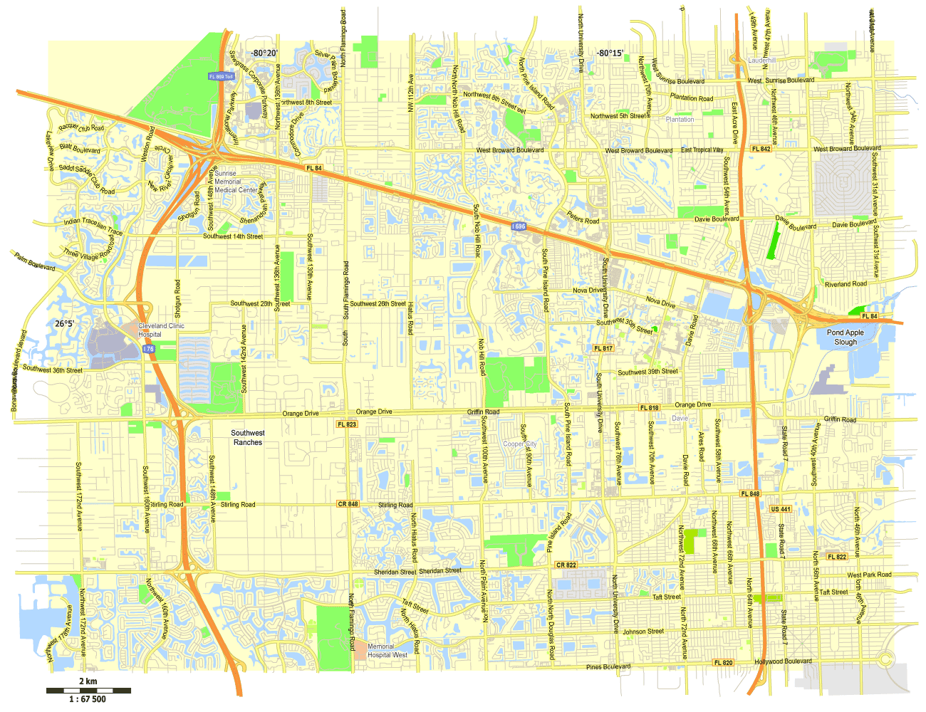 1300x1000 Davie, Florida, Us, Free Vector Map Adobe Illustrator
