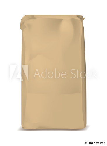 367x500 Paper Bag For Flour. Vector Brown Soft Packing For Sugar