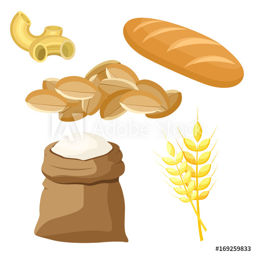 500x500 Thematic Set Of Food Products From Wheat And Flour. Vector