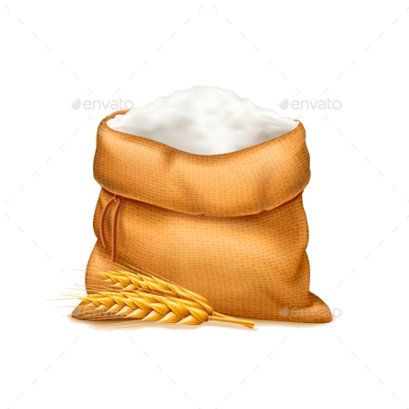 590x590 Vector Realistic Bag Of Flour With Wheat Ears By Sensvector