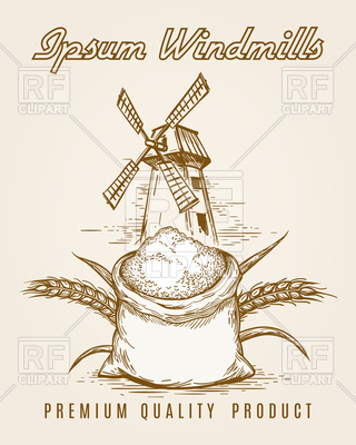 320x400 Windmill Product Vintage Poster With Wheat And Bag Of Flour Vector