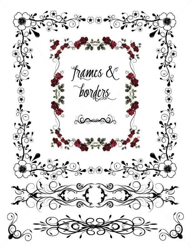 612x792 Vector Corbels, Ornamental Corner Lines, Flourish Borders, Svg