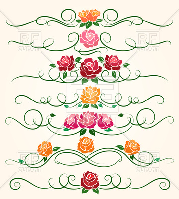 360x400 Decorative Flourish Borders And Rose Flower Dividers Vector Image