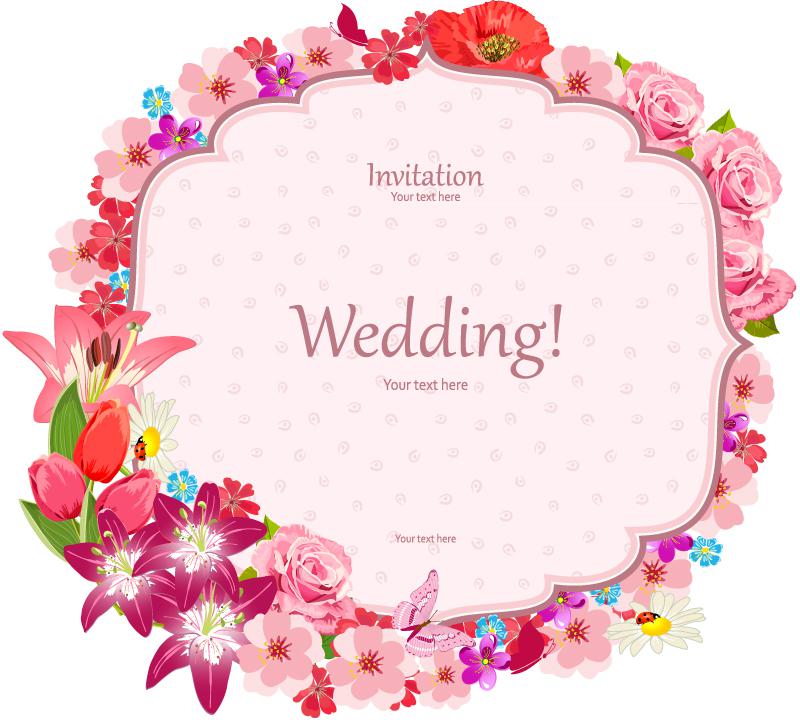 800x720 Elegant Flower Border Wedding Invitation Card Vector [Eps]
