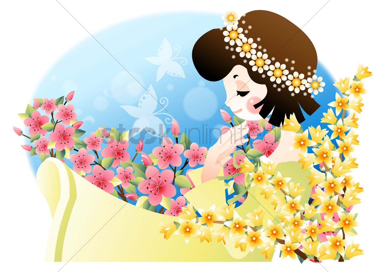 1300x919 Girl With Flower Crown Vector Image