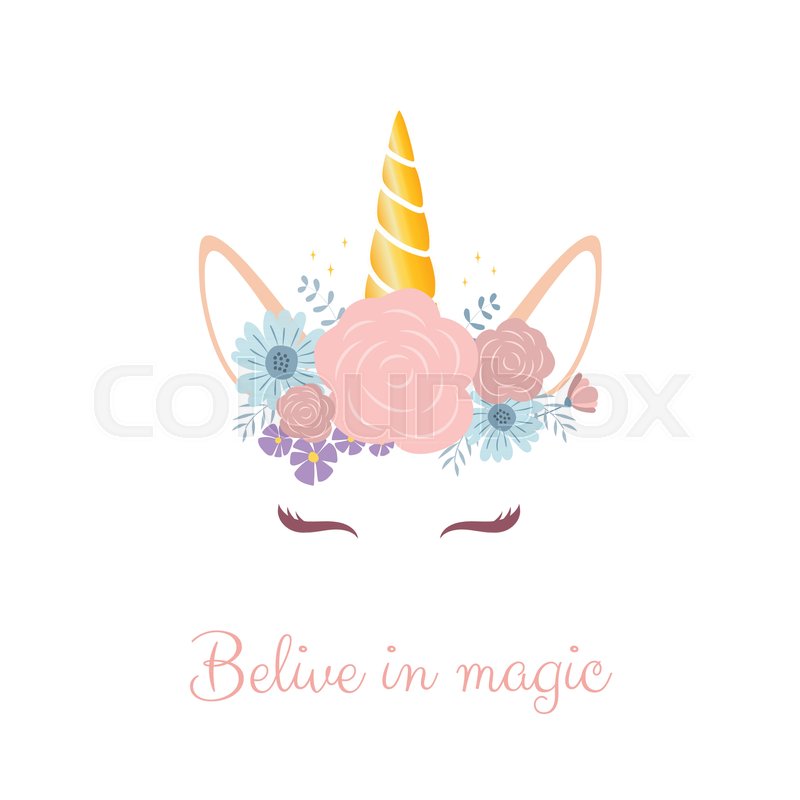 800x800 Cute Unicorn Head With Flower Crown. Stock Vector Colourbox