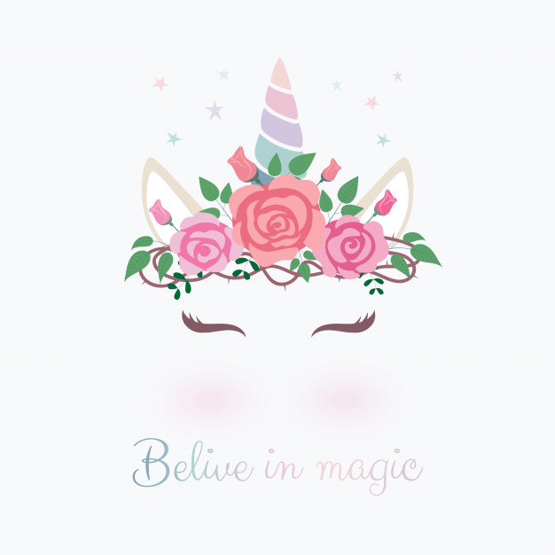 626x626 Cute Unicorn Head With Flower Crown. Vector Premium Download