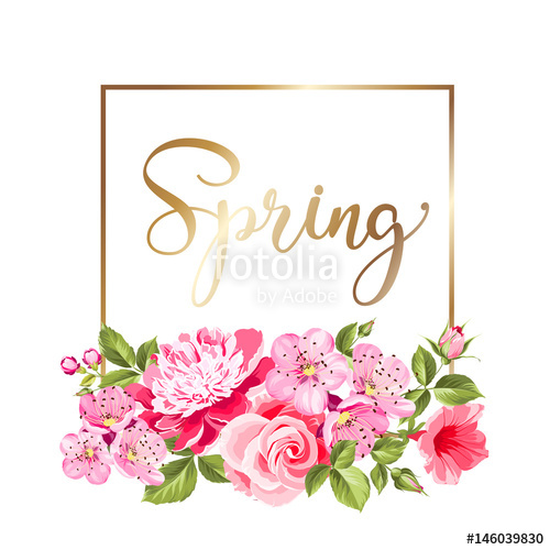 500x500 Spring Flowers Botanical Card Over White Background With Flower