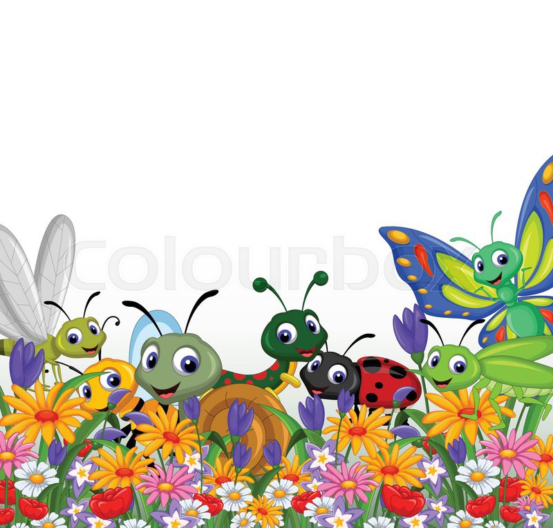 800x764 Vector Illustration Of Collection Of Insects In The Flower Garden