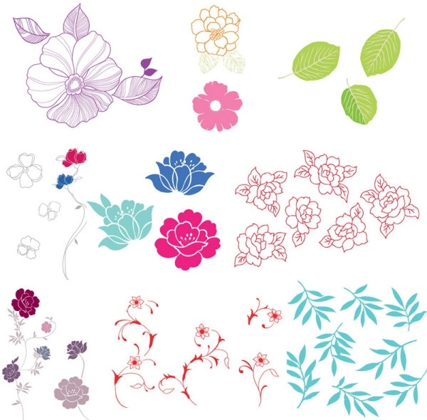 600x590 Simple Case Of A Variety Of Flowers Leaves Vector Free Vector In