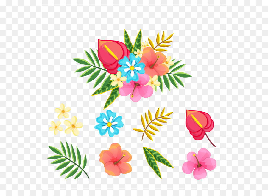 900x660 Tropical Flower And Leaf Vector Png Download