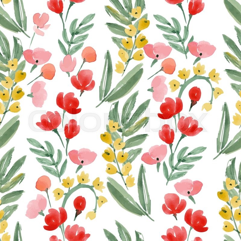 800x800 Vintage Watercolor Wallpaper Of Hand Drawn Flowers And Leaf