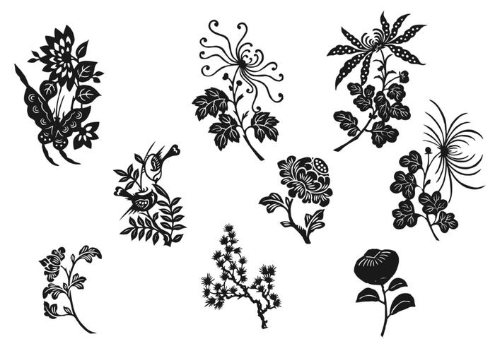 700x490 Black And White Flower Vector Pack
