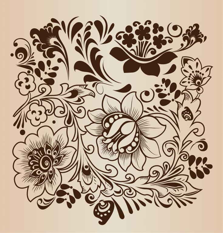 734x768 Decorative Flower Pattern Vector Illustration Free Vector