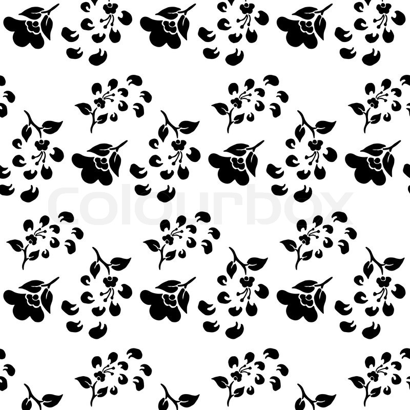 800x800 Black And White Seamless Pattern Of Flowers And Falling Petals