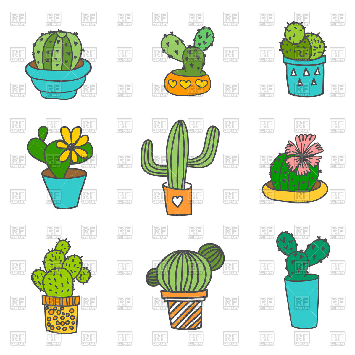 1200x1200 Hand Drawn Cactus Icons In Flower Pot Vector Image Vector