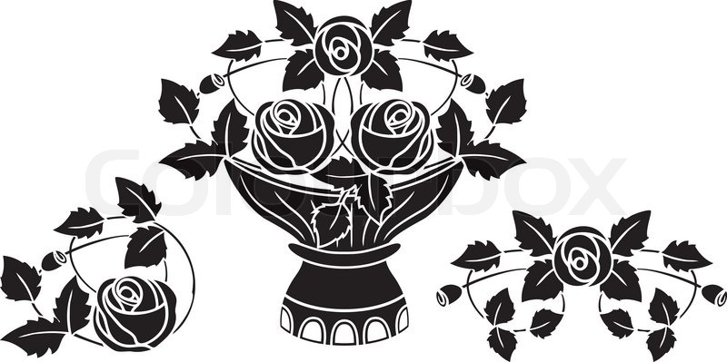 800x399 Rose In Vase Tattoo Vector Illustration For Web Stock Vector