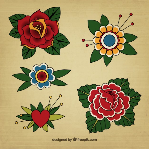 626x626 Vintage Floral Tattoos Vector Free Download