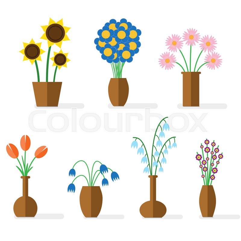 800x800 Flat Illustration With Shadows. Colorful Flowers In Brown Clay