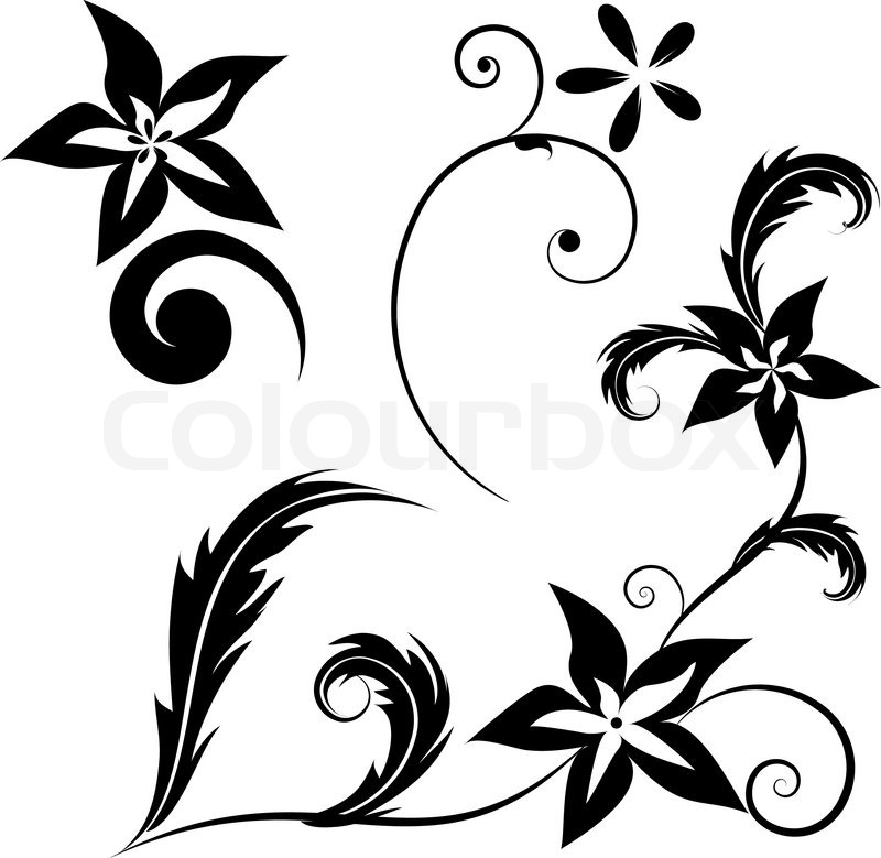 800x779 Vector Set Of Black Flowers Stock Vector Colourbox