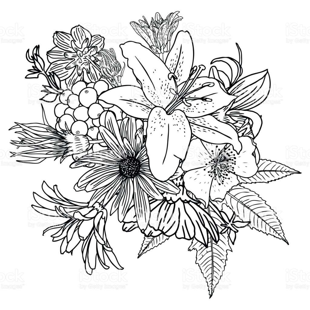 1024x1024 Vintage Flower Vector Black White Fresh Flowers Bouquet Different