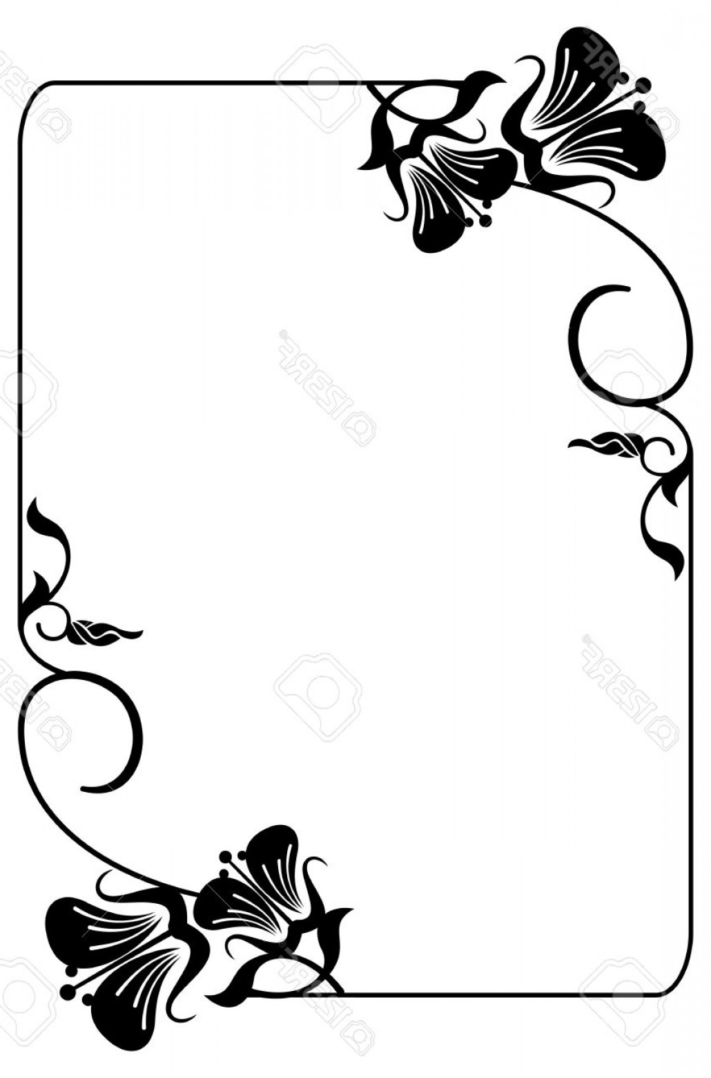 1030x1560 Photostock Vector Vertical Silhouette Flower Frame Simple Black