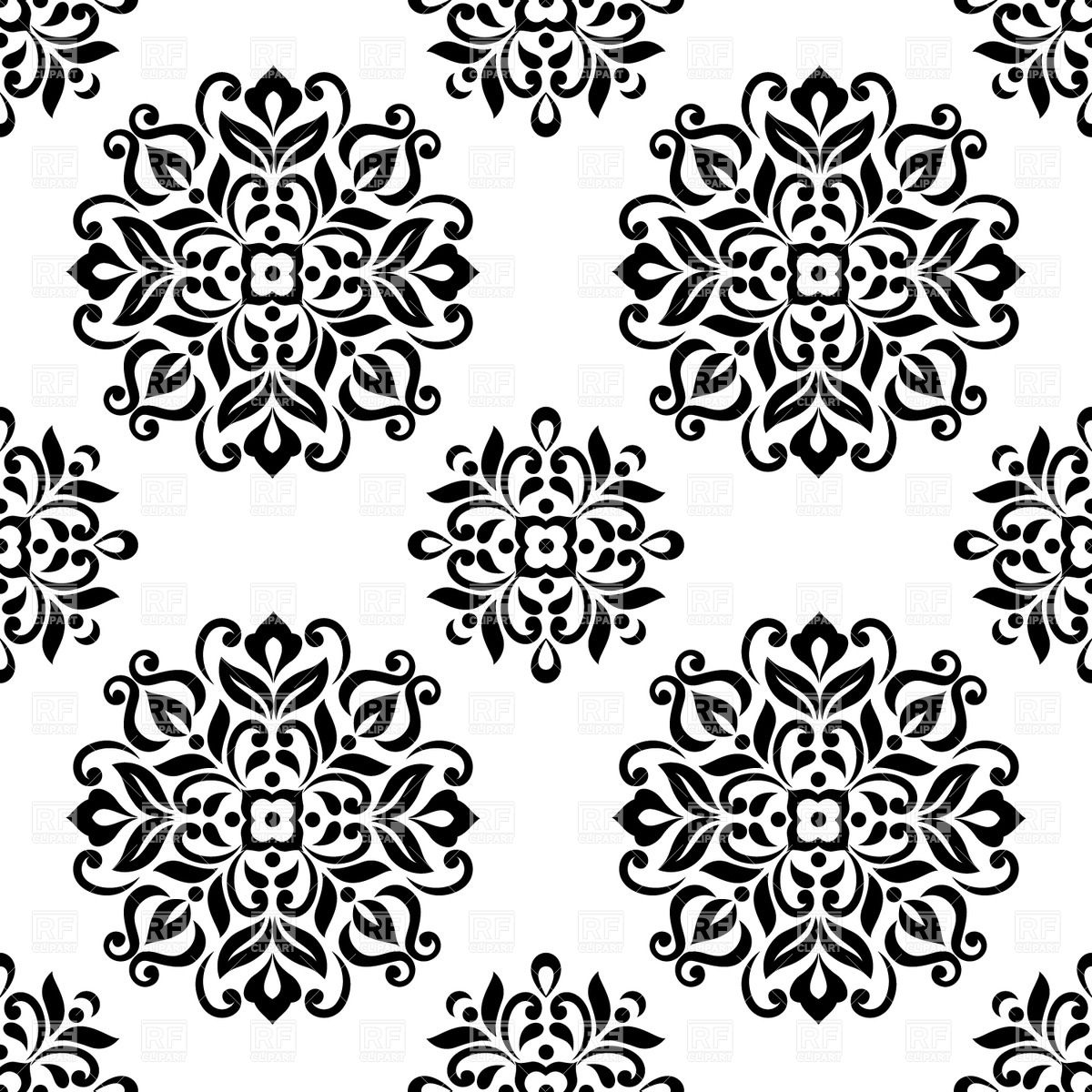 1200x1200 Seamless Black And White Wallpaper With Stylized Flowers Vector