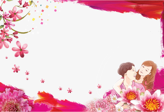 650x445 Mother And Daughter Cartoon Flower Brush Decorative Frame, Cartoon