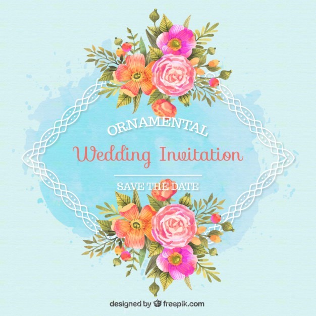 626x626 Ai] Wedding Invitation With Ornamental Frame And Watercolor