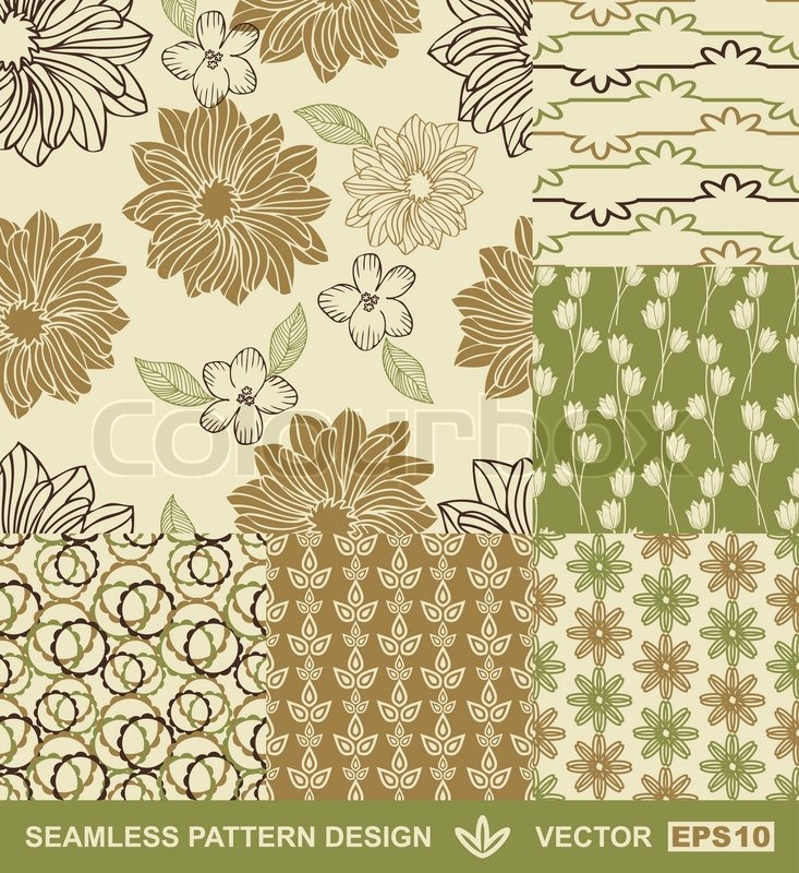 733x800 Abstract Backgrounds Set, Flower Vector Wallpapers, Retro Seamless