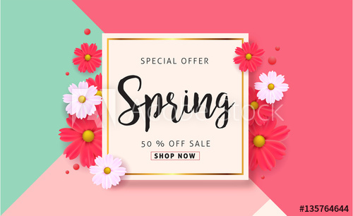 500x306 Spring Sale Background With Beautiful Colorful Flower. Vector