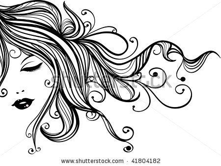 450x338 Hand Drawn Fashion Female Portrait, Woman With Long Flowing Hair