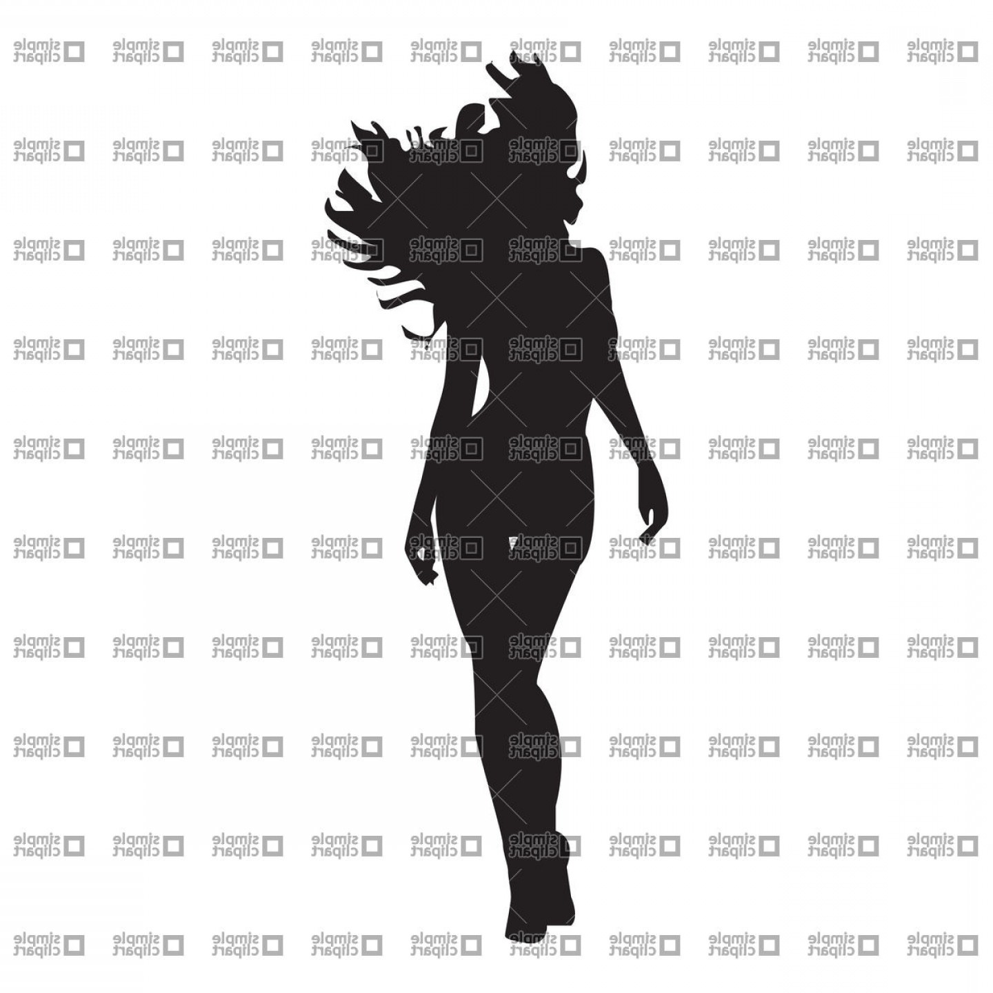1440x1440 Silhouette Of Girl Model With A Flowing Hair Vector Clipart