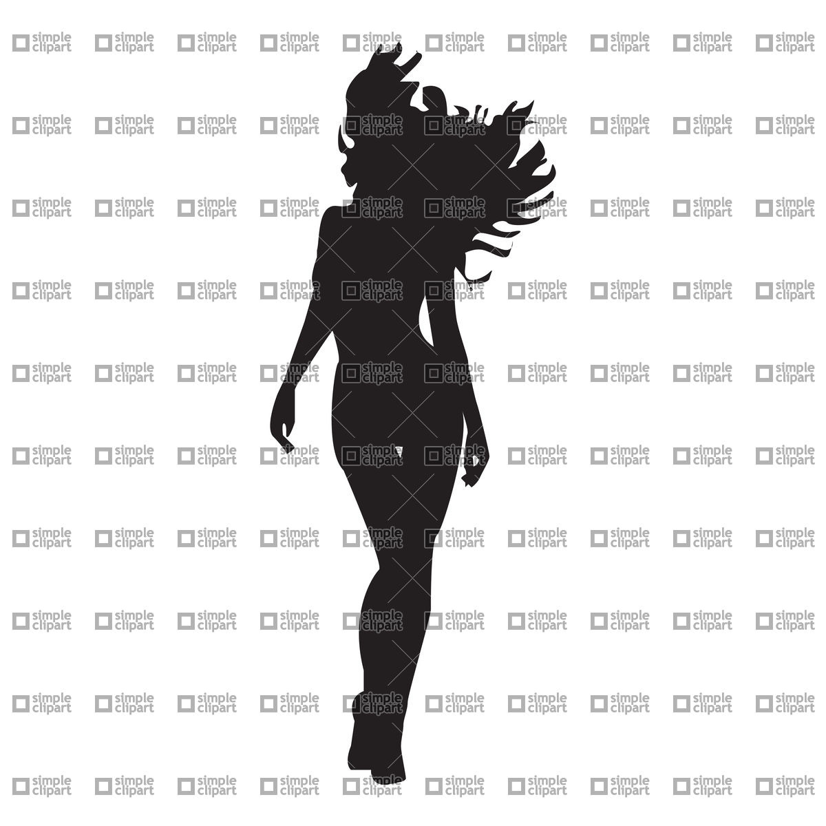 1200x1200 Silhouette Of Girl Model With A Flowing Hair Vector Image