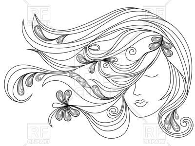 400x300 Beautiful Woman Head With Long Adorned Flowing Hair Vector Image