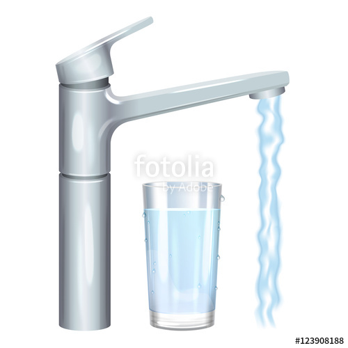 500x500 Flowing Water From Tap. Glass With Pure Water. Vector Stock Image