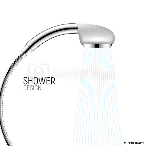 499x500 Shower Head Isolated On White With Flowing Water. Vector Shower