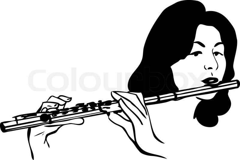 800x533 Girl Plays The Wind Musical Instrument Flute Stock Vector