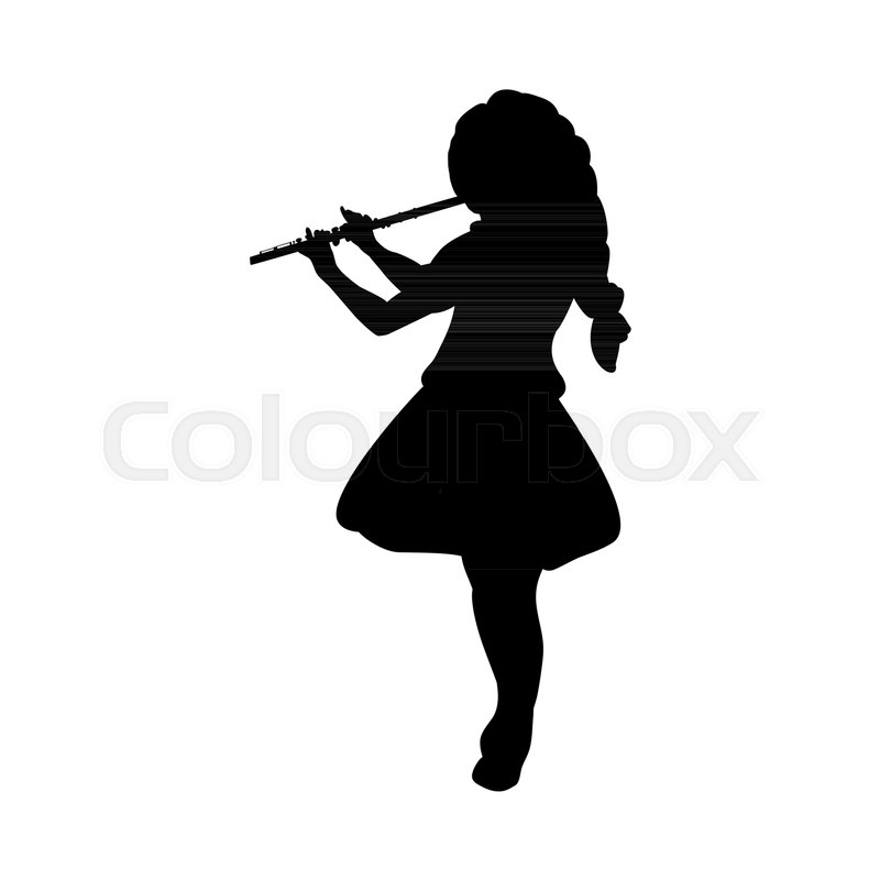 800x800 Silhouette Girl Music Playing Flute. Vector Illustration Stock