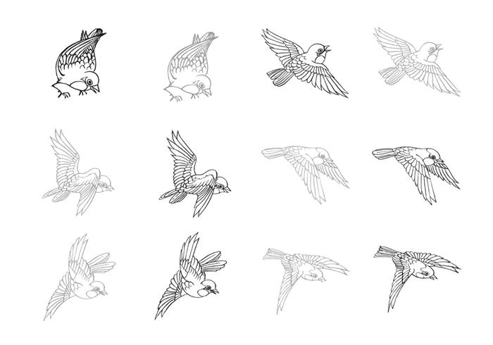700x490 Hand Drawn Flying Bird Vector Pack