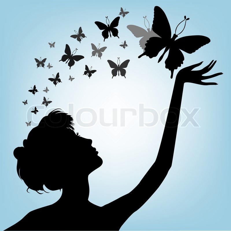799x800 Female Silhouette And Butterfly Stock Vector Colourbox