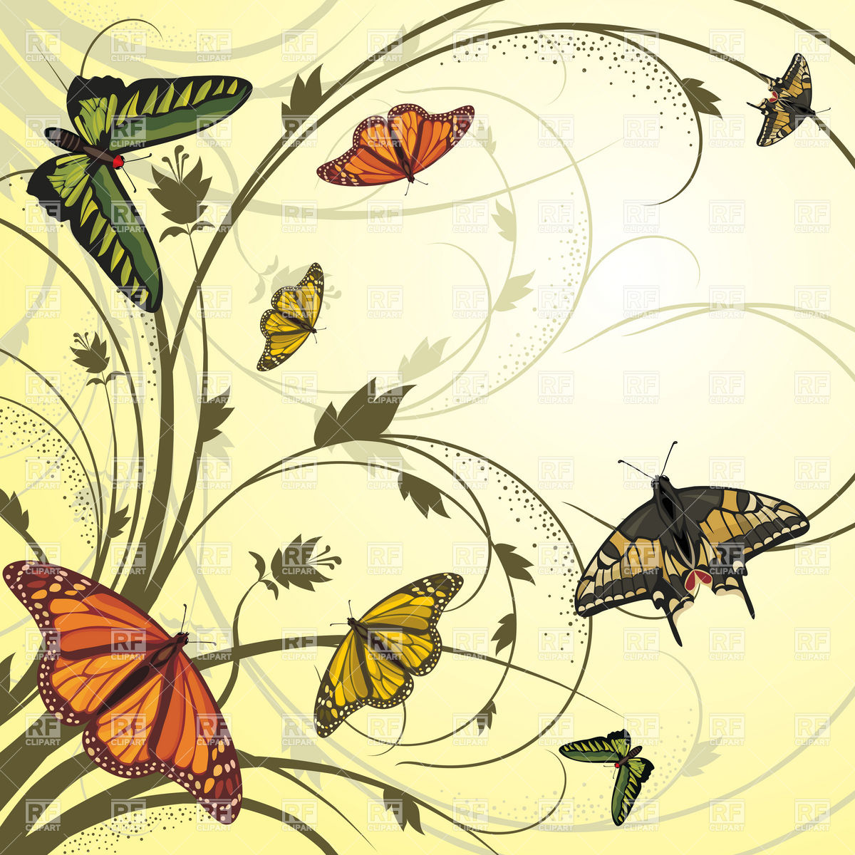 1200x1200 Vector Card With Flying Butterflies Vector Image Vector Artwork