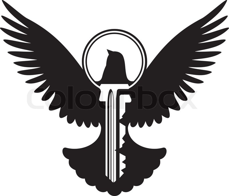 800x684 Flying Dove With Simple Key Icon, Silhouette Isolated On White
