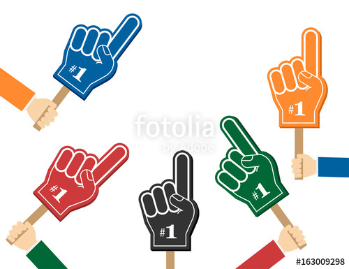 500x385 Number 1 Fan. Colorful Foam Fingers In The Hands, Vector