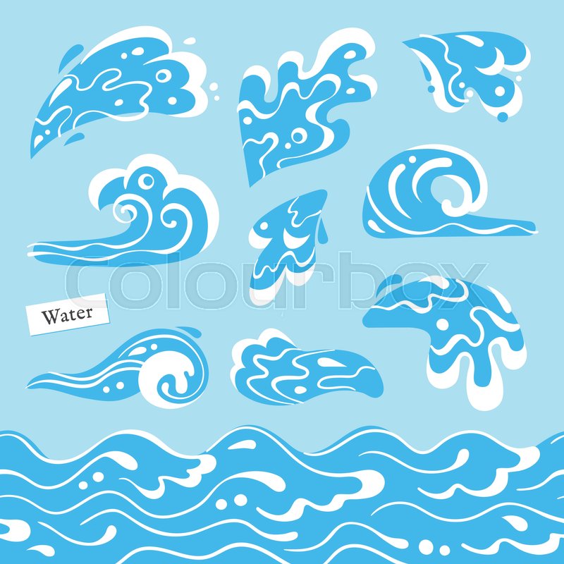 800x800 Set Of Isolated Sea Or Ocean Wave, Splashes Of Water And Seamless