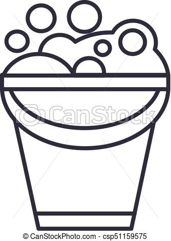 334x470 Bucket With Soap Foam Vector Line Icon, Sign, Illustration On